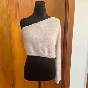 Better Be Cream One Shoulder Sweater Cozy Knit Mohair Look